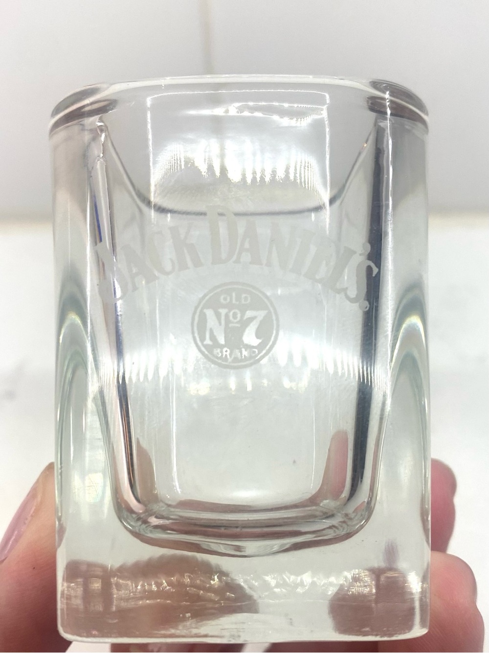 Jack Daniel’s Shot Glass Old No. 7 Heavy Square Clear Whiskey Barware Man Cave